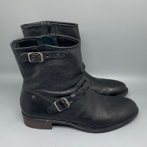 Paul Green Black Leather Buckle Moto Boots  295515 Women’s Sz 7.5